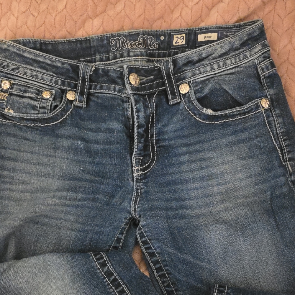 Miss Me Blue Bootcut Jeans with Contrast Stitching